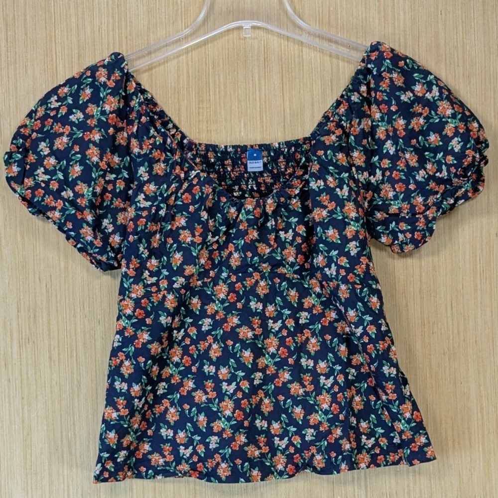 Old Navy Womensā Cottage Floral Smocked Puff Sleeve Cotton Babydoll Top Medium